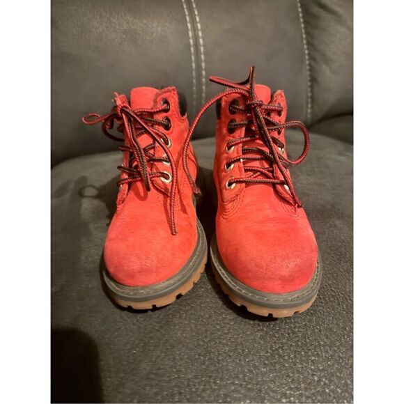 TIMBERLAND TODDLER  X NBA CHICAGO BULLS CLASSIC PREMIUM BOOTS RED NUBUCK - Picture 2 of 9